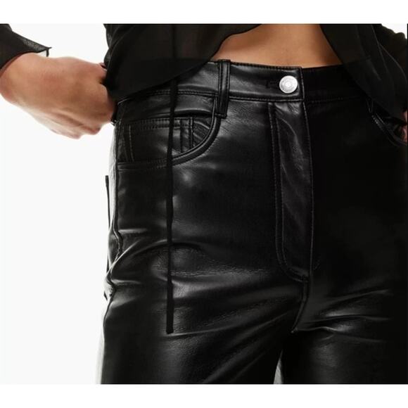 Aritzia Wilfred Melina Black Faux Leather Pant Size 4 High Rise Straight Leg - Picture 8 of 10